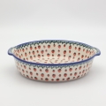 Półmisek ceramiczny okrągły z uszami A525 D139 – ręcznie malowana ceramika bolesławiecka w tradycyjnym wzorze, elegancki i funkcjonalny do serwowania potraw.